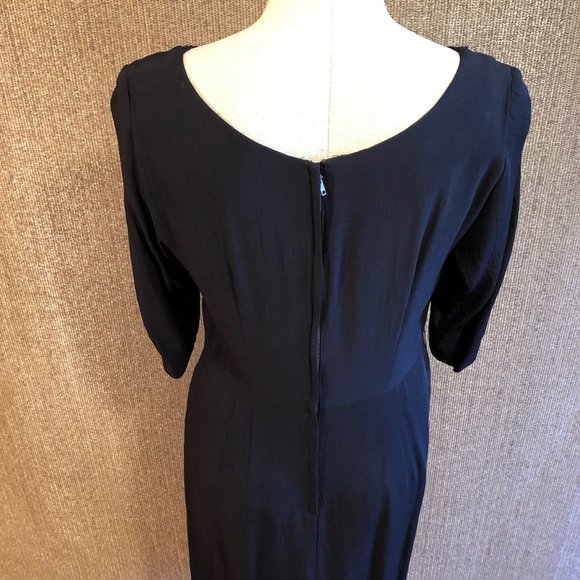 Antique Black Dress With Beaded Upper Bodice, Zippered Back and 3/4 Sleeves - Picture 14 of 16